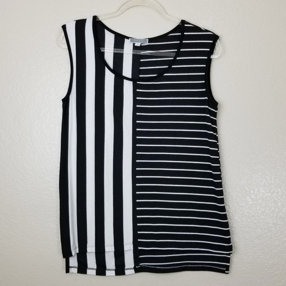 Pleione Tops - Pleione Vertical and Horizontal Stripes Medium